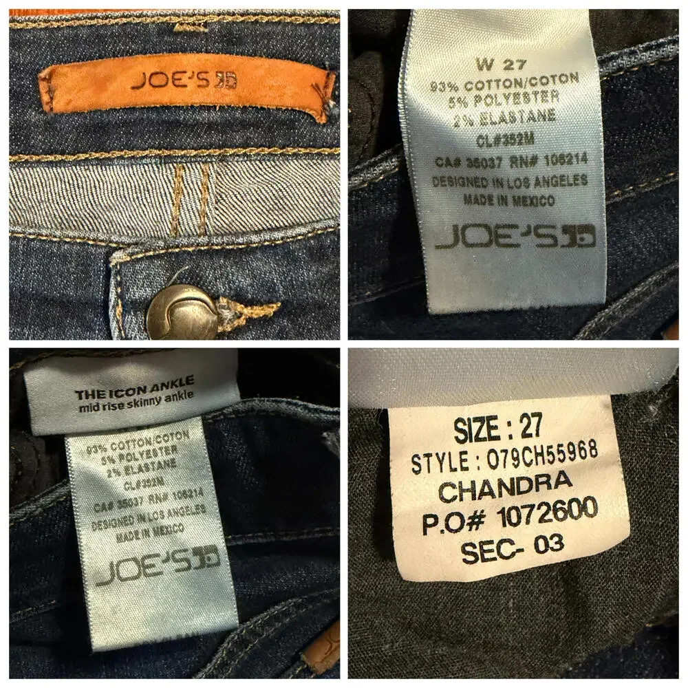 Joe's Jeans The Icon Ankle Mid Rise Skinny Jeans Chandra Blue Denim Size 27 - Picture 7 of 15